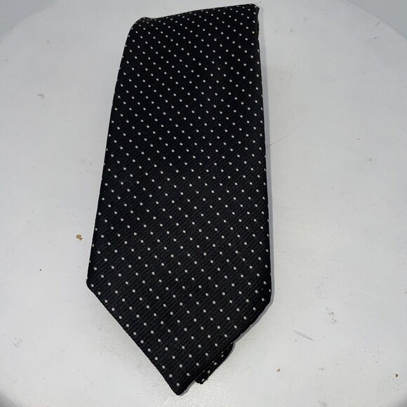 Vintage Alexanders For Men Tie Black and White Pooka Dots 100% Poly 55” - Picture 1 of 8